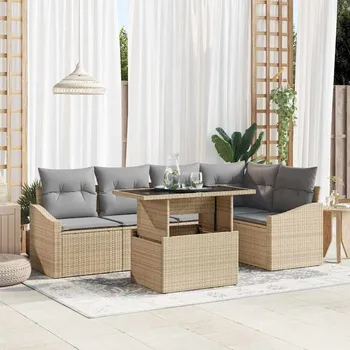 Zahradní lehátko Sada zahradních pohovek s polštářem 6 pcs Béžová a Světle šedá Béžová3357743