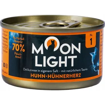 Krmivo pro kočku Krmivo mokré Moonlight kuře a kuřecí srdce 80 g bez obilovin v plechovce