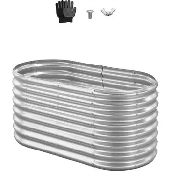 Vyvýšený záhon VEVOR Kovový vyvýšený záhon, 1,2 x 0,6 x 0,6 m Oválný venkovní pozinkovaný zahradní truhlík, otevřené dno, Velký vyvýšený záhon pro pěstování zeleniny, květin a sukulentů, pozinkovaná barva