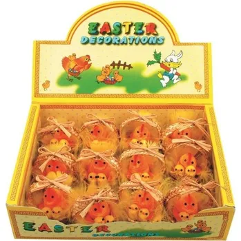 Velikonoční dekorace Velikonoční kuřátka v pleteném košíčku - 5 cm - 12 ks - 8615