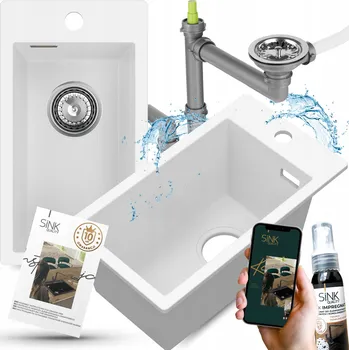 Granitový dřez Granitový dřez bílý JEDNOKOMOROVÝ MALÝ ÚZKÝ do kuchyně DŘEZ hluboký