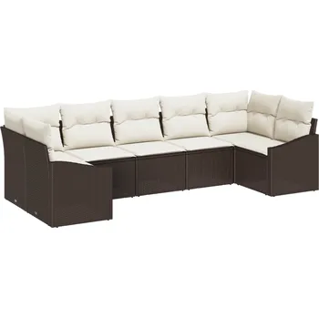 Zahradní lehátko Sada zahradních pohovek 7 pcs Hnědá a krémová polyratan Hnědá3355537