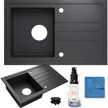 Granitový dřez GRANITOVÝ JEDNODŘEZ ČERNÝ UNIVERZÁLNÍ 70x44 cm + IMPREGNACE