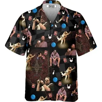 Pánská košile Pánská košile na knoflíky s límečkem Krátký rukáv Polyester Černé provedení s motivy legračních postav 3XL