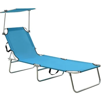 Zahradní lehátko vidaXL Skládací zahradní lehátko se stříškou modré hliník
