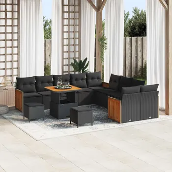 Zahradní lehátko Sada zahradních pohovek s polštářem 17 pcs Černá polyratan Černá3365309