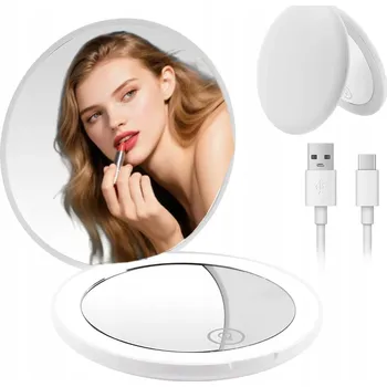 Kosmetické zrcátko DVOJITÉ KOMPAKTNÍ ZRCÁTKO S LED: ZRCÁTKO NA MAKE-UP SE ZVĚTŠENÍM 1X A 10X