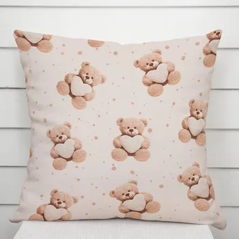 Povlak na polštářek Dětský bavlněný povlak na polštář Sandra SA-721 Medvídci se srdíčky na pudrově růžovém 50 x 60 cm
