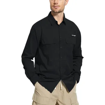 Pánská košile Pánská košile dlouhý rukáv Polyester Jednobarevné provedení Zapínání na knoflíky s límečkem a kapsičkami pro každodenní nošení černá XL