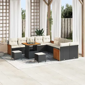 Zahradní lehátko Sada zahradních pohovek 17 pcs Černá a krémová polyratan Černá3365310