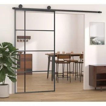 Interiérové dveře vidaXL Posuvné dveře ESG sklo a hliník 102,5 x 205 cm [151688] Barva: Černá