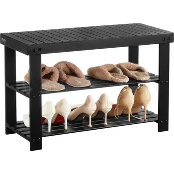 Botník Botník , 3patrová bambusová lavice do předsíně, organizér na boty s nosností až 130 kg, 703 x 288 x 451 mm, pro vchodové dveře, chodbu, obývací pokoj, ložnici, černá