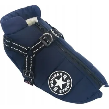 Obleček pro psa BUNDA OBLEČEK PRO PSA VESTA TEPLÁ ZIMNÍ TMAVĚ MODRÁ S POSTROJEM XXL