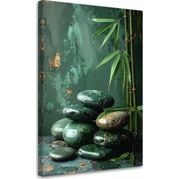 Obraz Obraz do obýváku, ložnice, kanceláře, Zen kameny bambus na zeleném pozadí 20x30