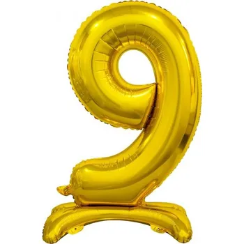 Balónek Fóliový balónek B&C číslice 9 stojící zlatý 74 cm 1 Ks