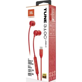 Sluchátka Hands Free JBL Tune 310C JBLT310CRED USB-C, barva červená