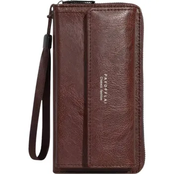 Peněženka Dlouhá peněženka se zipem 19 x 10,5 x 4 cm Velká kapacita Poutko na ruku Syntetická kůže Se sponou pro každodenní použití tmavě hnědá