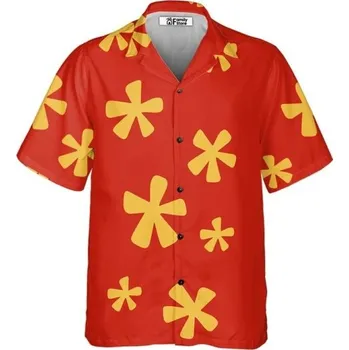 Pánská košile Pánská košile krátký rukáv Polyester Červená barva Květinové motivy Zapínání na knoflíky s límečkem pro léto L