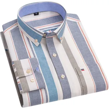 Pánská košile Pánská košile dlouhý rukáv Bavlna Barevně pruhovaný vzor Zapínání na knoflíky s límečkem a kapsičkou pro běžné nošení 6XL