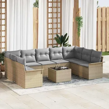 Sada zahradních pohovek s úložištěm 10 pcs Černá polyratan Béžová3354199