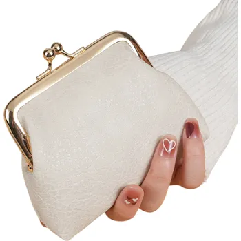 Peněženka Dámská retro peněženka 10 x 12 x 2,5 cm s přezkou Na mince klíče debetní a věrnostní karty Kompaktní pouzdro na drobnosti bílá