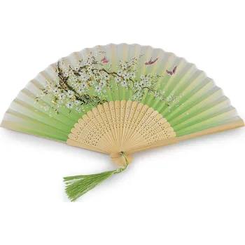 Vějíř textilní s metalickými detaily, barva 7 zelená past.sv. zlatá