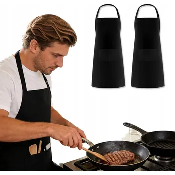 Kuchyňská zástěra SADA 2x KUSŮ KUCHYŇSKÁ ZÁSTĚRA ČERNÁ GASTRONOMIE + Kapsa