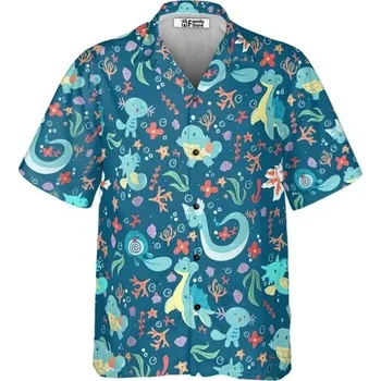 Pánská košile Pánská košile krátký rukáv Polyester Modrá barva Kreslené mořské motivy Zapínání na knoflíky s límečkem 3XL