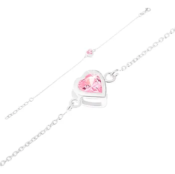 Náramek Nastavitelný stříbrný náramek 925, broušený růžový zirkon - srdce, stříbrný lem