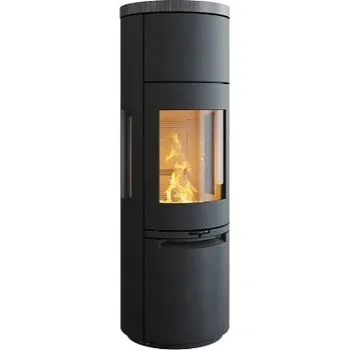 Krbová kamna HETA Scan-line 900S boční prosklení černý lak a horní deska pískovec blackwood