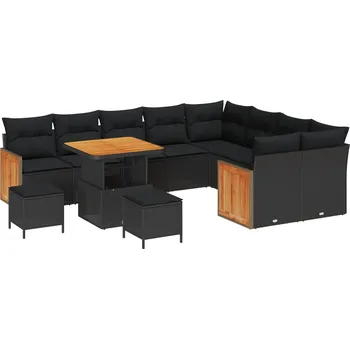 Zahradní lehátko Sada zahradních pohovek s polštářem 13 pcs Černá polyratan Černá3365289