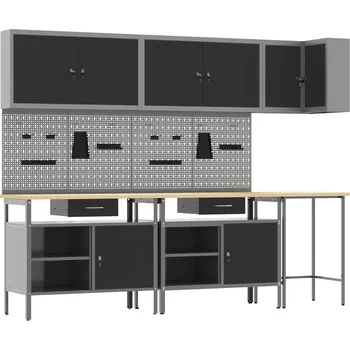 Dílenský stůl Sada pracovní skříně se zásuvkou s policí 10 pcs Černá a šedá Černá3321518