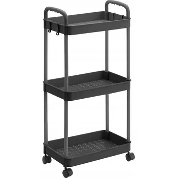 regál Regál Kuchyňský/Koupelnový vozík na kolečkách černý skříňka košík