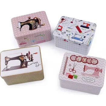 Organizér galanterie Plechová krabička na šití - 6 tyrkys sv.