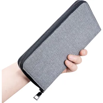 Peněženka Dlouhá pánská peněženka na zip Více přihrádek na karty a bankovky Polyvinylová syntetická kůže Elegantní každodenní doplněk šedá