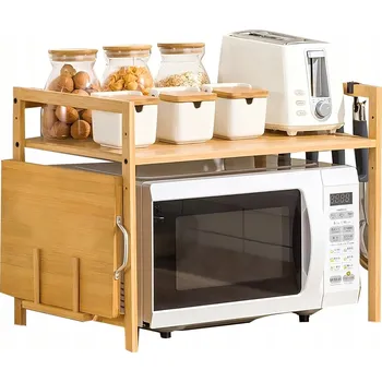 regál POLICE NA MIKROVLNNOU TROUBU STOJAN KUCHYŇSKÝ REGÁL DŘEVĚNÝ BAMBUSOVÝ NA KOŘENÍ