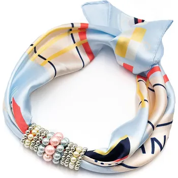 Šátek Magotex Šátek s bižuterií Letuška - modro-béžový s potiskem