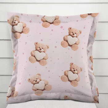 Povlak na polštářek Dětský bavlněný povlak na polštář s lemem Sandra SA-723 Medvídci se srdíčky na fialkovém 50 x 50 cm