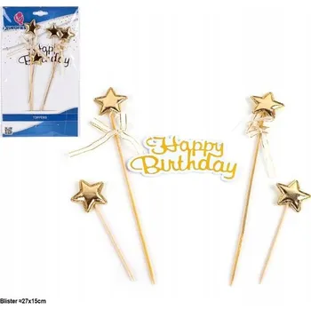 Party dekorace Sada zlatých dekorací na narozeninový dort