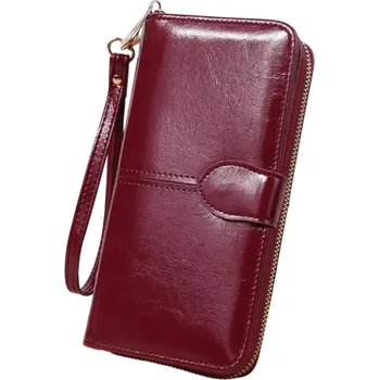 Peněženka Dámská rozkládací peněženka na zip 10 x 19,5 x 3,5 cm Velká kapacita Syntetická kůže olejovitý vzhled Náramkové pouto červená