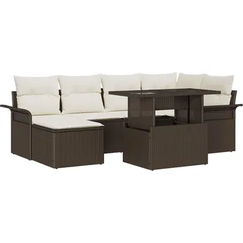 Zahradní lehátko Sada zahradních pohovek s polštářem 7 pcs Hnědá Poly ratan Hnědá3357051