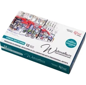 Výtvarná sada ROSA Gallery akvarelové barvy Urban Sketching - 12 barev v kovové krabičce