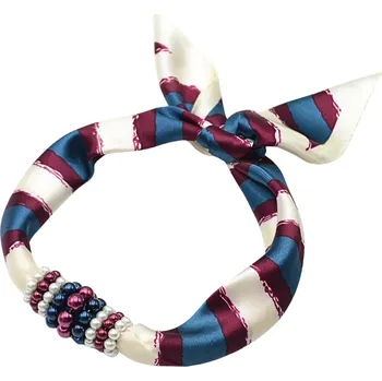 Šátek Magotex Šátek s bižuterií Letuška - modro-béžový s pruhy