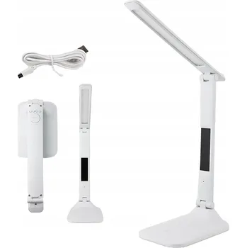 Lampička Bílá moderní stolní lampička s LED displejem a akumulátorem