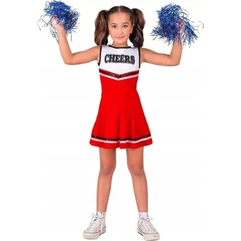 Karnevalový kostým KOSTÝM CHEERLEADERKY ČERVENÝ CHEERLEADERKA MALÝ PŘEVLEK KARNEVALOVÝ 128