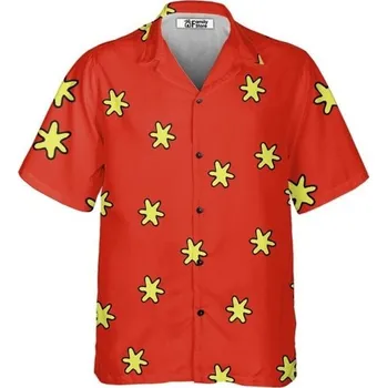 Pánská košile Pánská košile na knoflíky s límečkem Krátký rukáv Polyester Červené provedení s květinovým vzorem pro volný styl XL