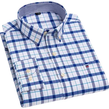 Pánská košile Pánská košile dlouhý rukáv Bavlna Modrá kostka Zapínání na knoflíky s límečkem a kapsičkou pro všední nošení 7XL