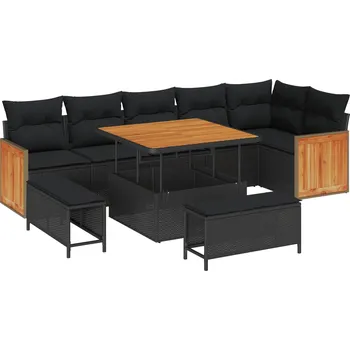 Zahradní lehátko Sada zahradních pohovek s polštářem 9 pcs Černá Černá3363314