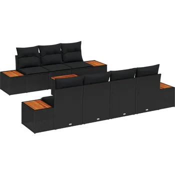 Sada zahradních pohovek s polštářem 8 pcs Černá Poly ratan Černá3348039