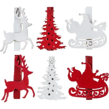 Vánoční dekorace Vánoční dekorační kolíčky bílo-červené 6ks 4,5x5cm